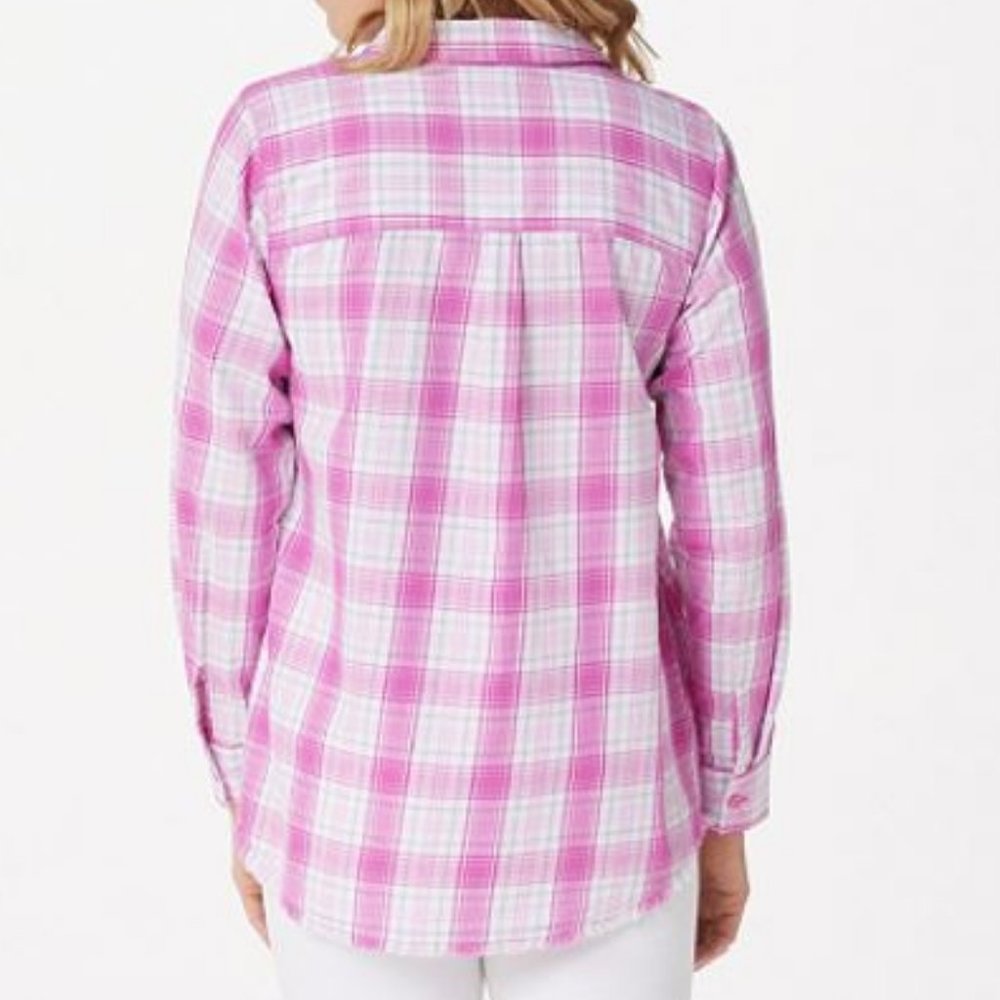 Joan Rivers Plaid Shirt with Fringe Hem 1018 - Picture 2 of 2